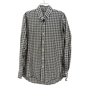 Ledbury Mens Gingham Check Button Down Dress Shirt 16.5 35 Black White